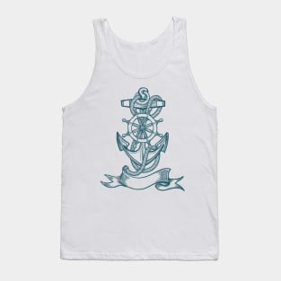 Blue Ship anchor tattoo Tank Top